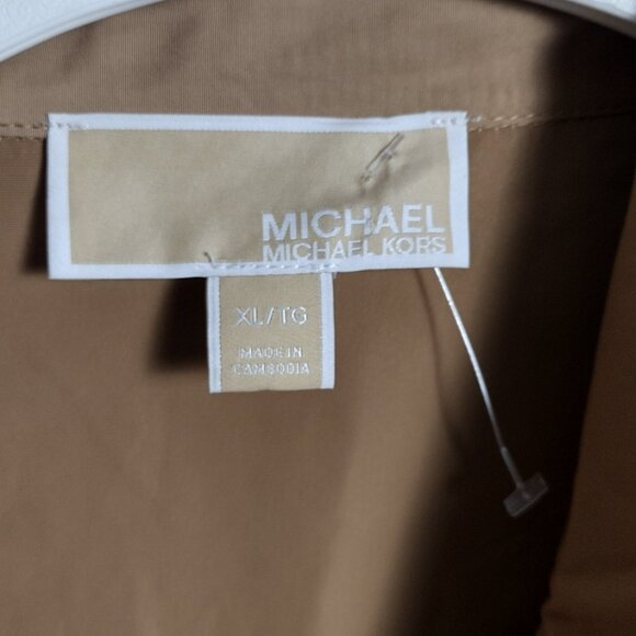 Michael Kors Utility Jacket Women’s XL Tan Full Zip Snap Pocket Long Sleeves - Picture 4 of 8